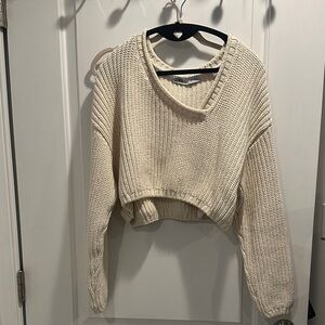 Cream Cropped Knit Sweater - Zara